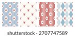 Christmas bows and ribbons seamless pattern background set. Vintage xmas packaging textures. Cute decorative frames. Coquette holiday print. Wrapping paper. Striped backdrop. Vector illustration