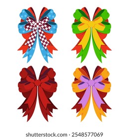 Christmas bows tree topper vector cartoon set isolated on a white background.