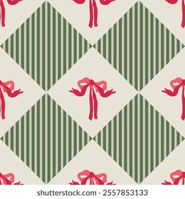 Christmas bows vector seamless pattern. Vector Background wallpaper in retro vintage style for fabric design, scrapbooking, wallpapers.