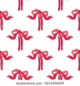 Christmas bows vector seamless pattern on transparent background. Festive wallpaper in retro vintage style for fabric design, scrapbooking, wallpapers. Christmas mood
