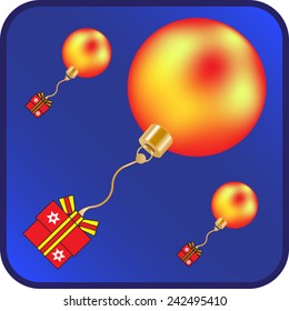 Christmas box and Christmas ball on a blue background.