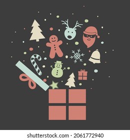 Christmas with a box full of gifts. Xmas ornament. Vector