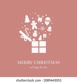 Christmas box full of presents. Xmas decorations with wishes. Vector