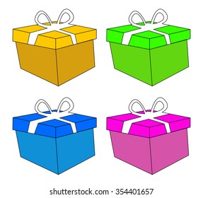 christmas box, gift icon set, symbol, design. vector illustration isolated on white background.