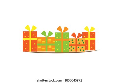 Christmas box  with gift as a symbol of Happy New Year, Marry Christmas holiday celebration. Sparkle light decoration. Bright shiny design. Vector flat illustration, isolated objects.