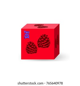 Christmas box with gifts, 3d red, cartoon on white background, vector
