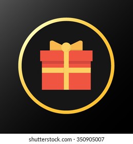 Christmas box icon isolated on the black and gold background