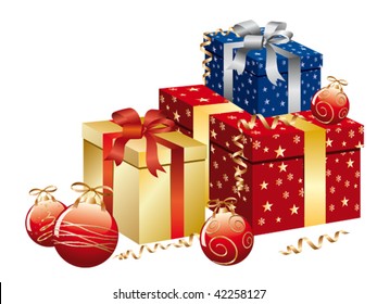 Christmas box in multicolors. Vector illustration.
