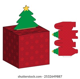 Christmas Box packaging die cut template design. 3d mock-up