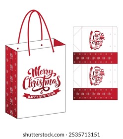 Christmas Box packaging die cut template design. 3d mock-up