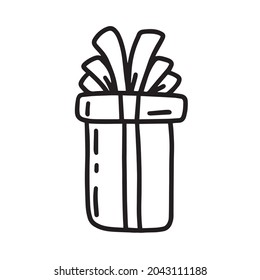  Christmas box wrapped in paper and decorated ribbons. vector illustration in doodle style 