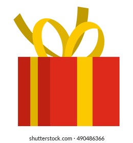 Christmas box with yellow bow icon in flat style isolated on white background. New year symbol vector illustration
