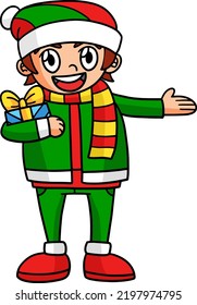 Christmas Boy Cartoon Colored Clipart Illustration