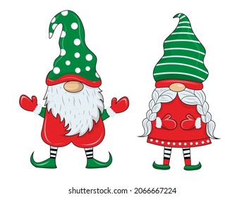 Christmas boy and lady Gnome design season holiday new years vector illustrator