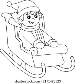 Christmas Boy Riding On Sleigh Isolated Coloring