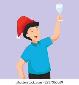 Christmas Boy with Santa Hat Character Design Illustration