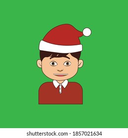 Christmas Boy with Santa Hat Icon Vector Flat Background