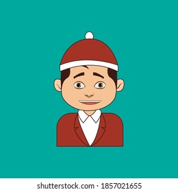 Christmas Boy with Santa Hat Icon Vector Flat Background