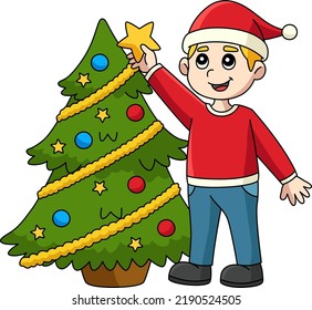 Christmas Boy And Christmas Tree Cartoon Clipart