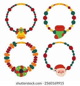 Christmas bracelets vector cartoon set isolated on a white background.
