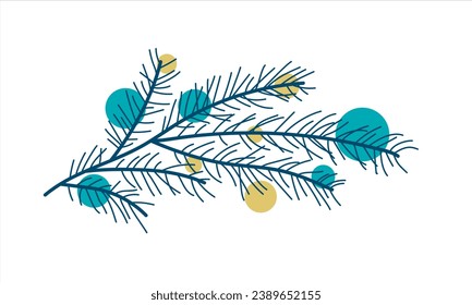 Christmas branch with Christmas balls. Hand drawn vector illustration.