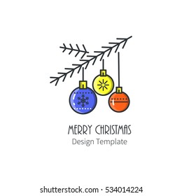 Christmas branch with balls. Simple design card or invitation.