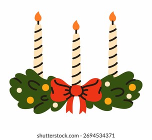 Rama de Navidades con velas. Ilustración vectorial plana.