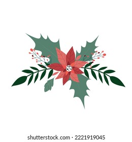Weihnachtsbranchenkomposition mit Mistletoe Twig und Weihnachtsblume
