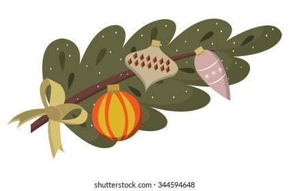 Christmas branch with decorations.