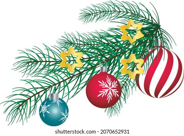 Christmas branch with decorations and stars