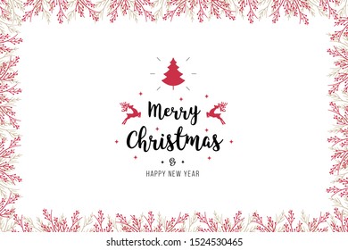 Christmas branch frame greeting card white isolated background