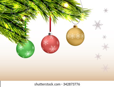 Christmas branch with hanging christmas ball