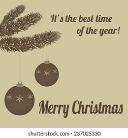 Christmas branches and balls on retro background with space for your text, vector illustration