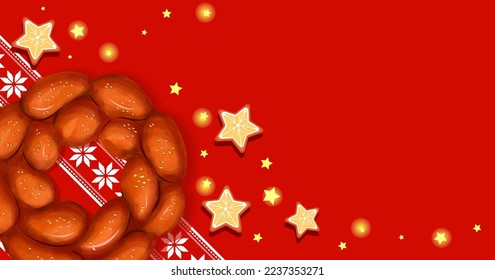 Christmas bread.Ukrainian cuisine. Kalach. Round braided bread for Christmas