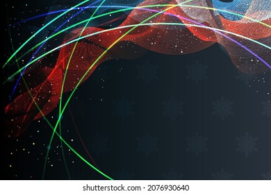 Christmas bright abstract background. Banner with multicolored glitter and glowing neon lines. Stock vector illustration.
