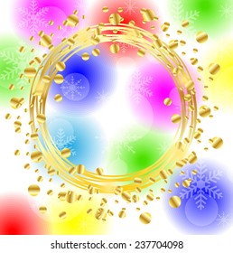 christmas bright background with gold spangles and snowflakes,  vector  illustration