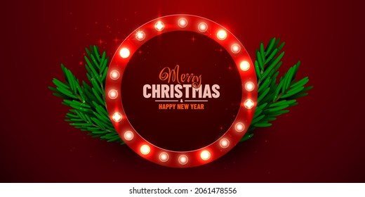 Christmas bright background. Retro Christmas light sign. Vector illustration.