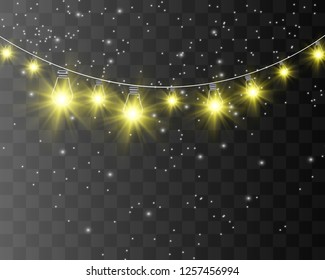 Christmas bright, beautiful lights, design elements. Glowing lights for design of Xmas greeting cards. Garlands, light Christmas decorations. 