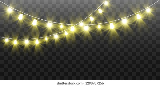 Christmas bright, beautiful lights, design elements. Glowing lights for design of Xmas greeting cards. Garlands, light Christmas decorations.