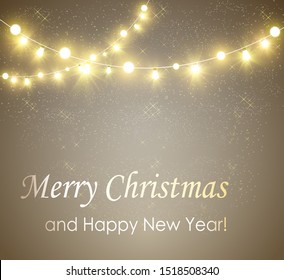 Christmas bright, beautiful lights, design elements. Glowing lights for design of Xmas greeting cards. Garlands, light Christmas decorations.