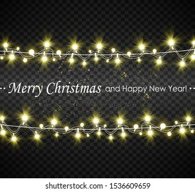 
Christmas bright, beautiful lights, design elements. Glowing lights for the design of Christmas greeting cards. Garlands, light Christmas-tree decorations.