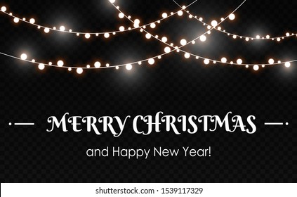 Christmas bright, beautiful lights, design elements. Glowing lights for design of Xmas greeting cards. Garlands, light Christmas decorations.