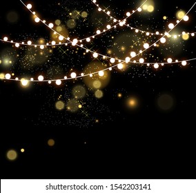 Christmas bright, beautiful lights, design elements. Glowing lights for design of Xmas greeting cards. Garlands, light Christmas decorations.