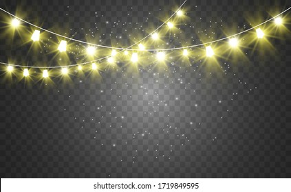 Christmas bright, beautiful lights, design elements. Glowing lights for design of Xmas greeting cards. Garlands, light Christmas decorations.