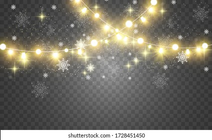 Christmas bright, beautiful lights, design elements. Glowing lights for design of Xmas greeting cards. Garlands, light Christmas decorations.