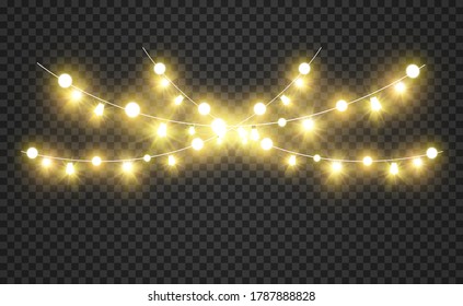Christmas bright, beautiful lights, design elements. Glowing lights for design of Xmas greeting cards. Garlands, light Christmas decorations.