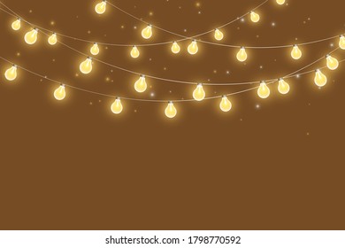 Christmas bright, beautiful lights, design elements. Glowing lights for design of Xmas greeting cards. Garlands, light Christmas decorations.