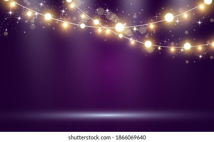 Christmas bright, beautiful lights, design elements. Glowing lights for design of Xmas greeting cards. Garlands, light Christmas decorations.	