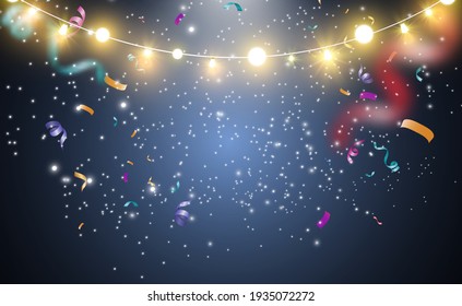 Christmas bright, beautiful lights, design elements. Glowing lights for design of Xmas greeting cards. Garlands, light Christmas decorations.	