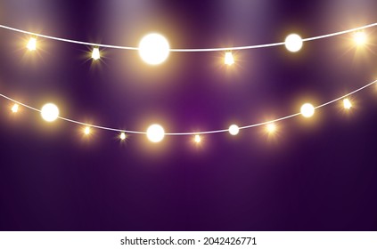 Christmas bright, beautiful lights, design elements. Glowing lights for design of Xmas greeting cards. Garlands, light Christmas decorations.	